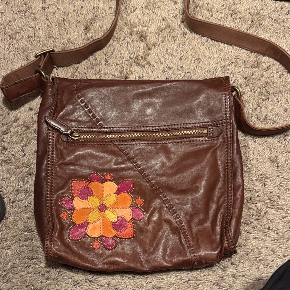 Leather lucky brand messenger bag